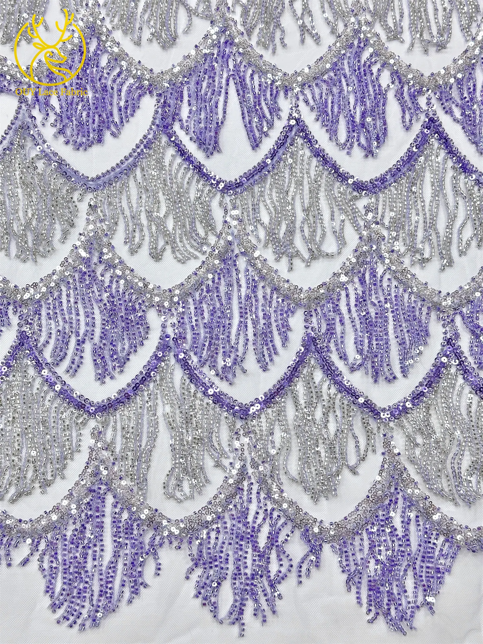 Hochwertiger nigerianischer 3D-Hängeperlen-Spitzenstoff, 5 Yards, hochwertiger französischer afrikanischer Pailletten-Spitzenstoff für Mädchen-Abendpartys – Detail 9
