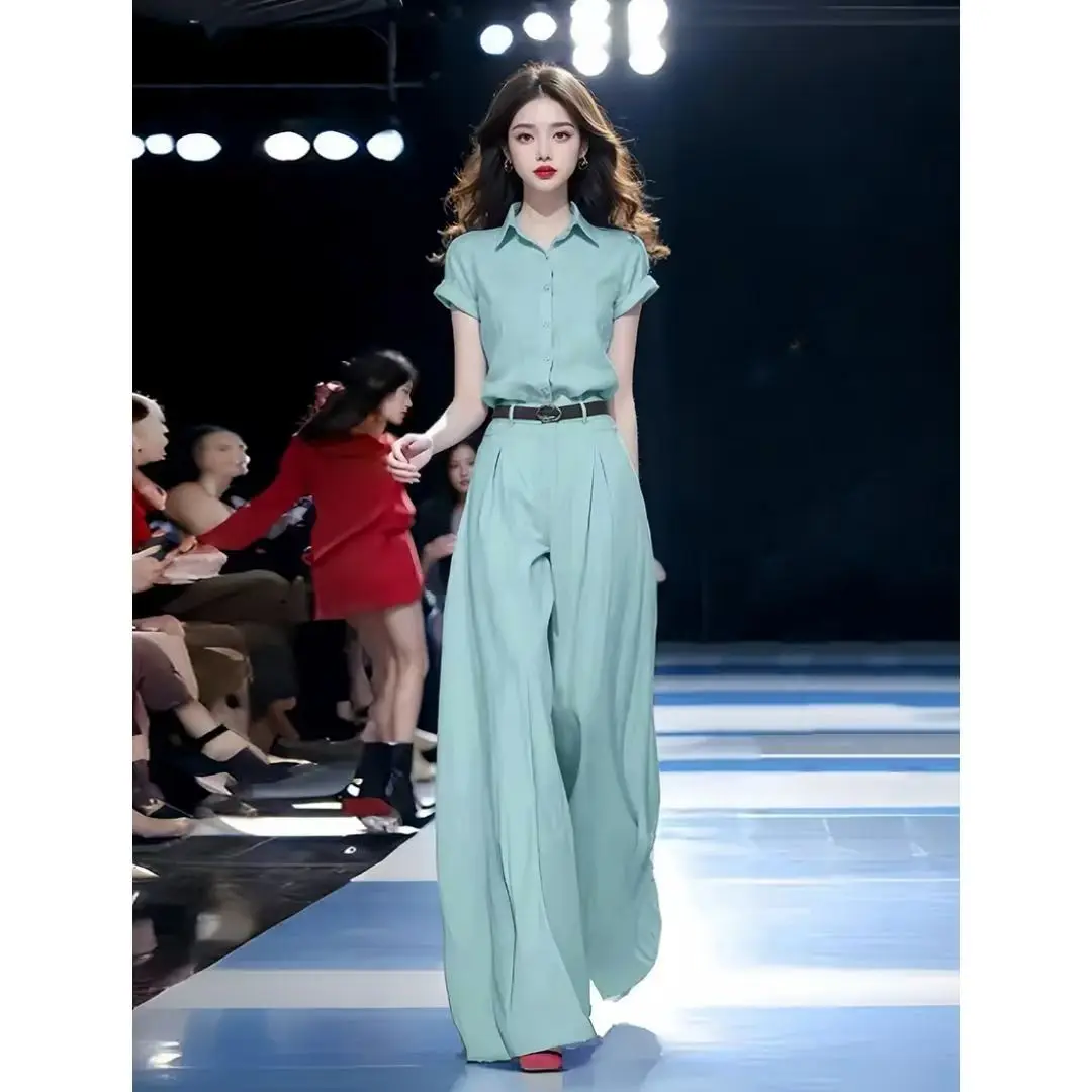 2025 ใหม่เสื้อJumpsuitผู้หญิงฤดูใบไม้ร่วงเดินทางHigh-Endความรู้สึกSocialiteสูงเอวกว้างขาแขวนกางเกงชุดXXL