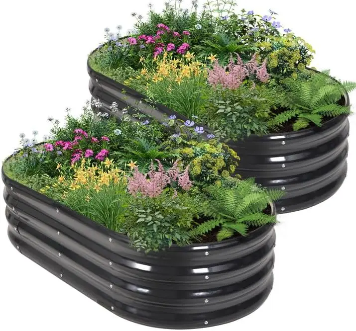 

4x2x1ft Galvanized Metal Raised Garden Bed Planter Box 2 Pack for Plants, Vegetables, Flowers, Fruits