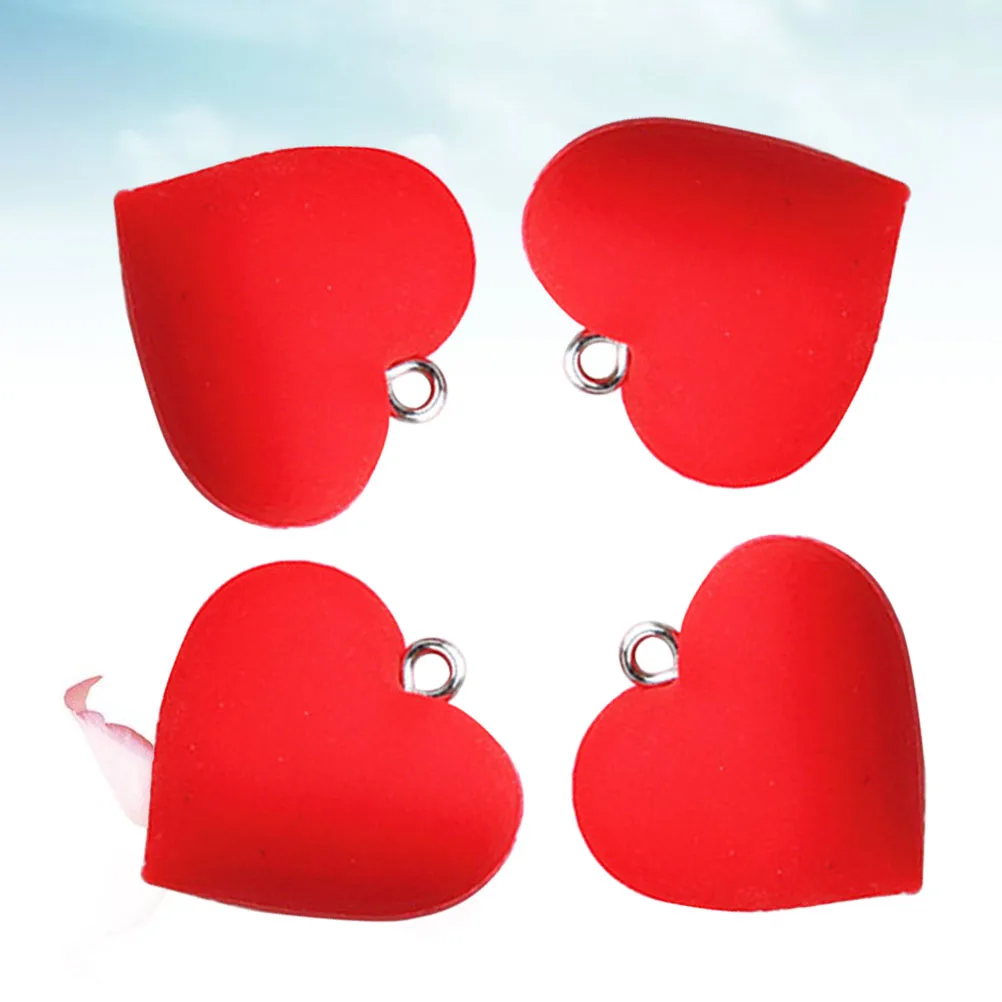 

20 Pcs Heart Eardrop Pendant Earring Jewelry Making Supplies Accessories DIY Necklace Red Rubber Charms