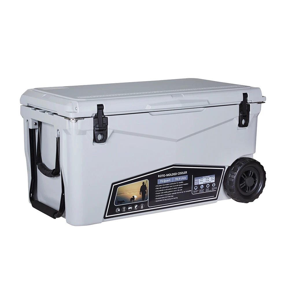 

Plastic Insulated Rotomolded Ice Chest Cooler Box Camping Outdoor Beer Cooler with Wheels for Drinks Food Fishing