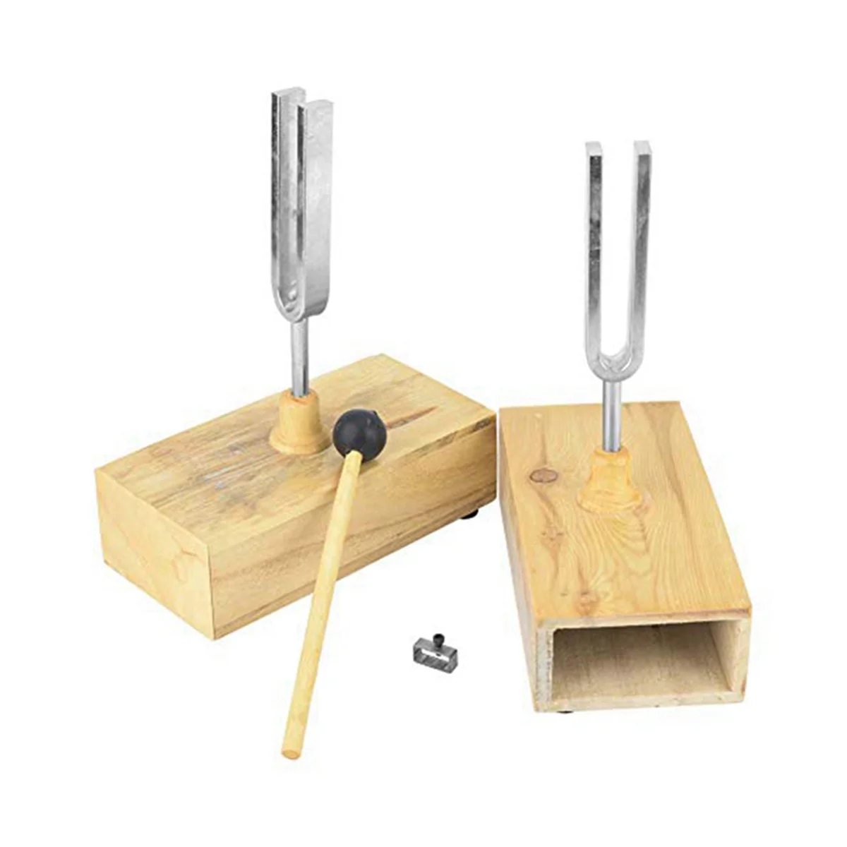 

2 Pcs Tuning Fork with Wood Resonator Box, 440HZ Virbration Experimental Instrument with 1 Pcs Tuning Fork Knocker