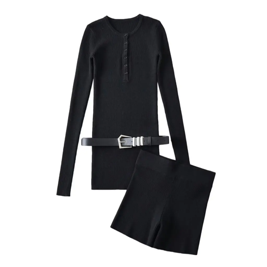 

Женский серый трикотаж, комплект ранней осени, повседневные удобные шорты с поясом для похудения, игривый модный костюм для горячих девушек