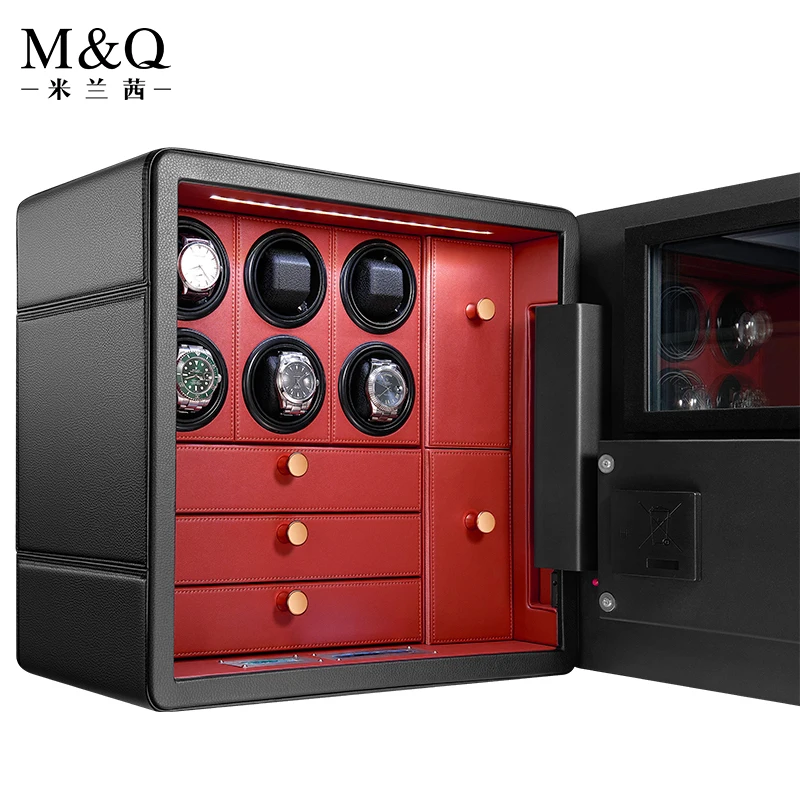 Custom Luxury Fingerprint Key Code Lock Automatic Watch Winder Safe 6 9 12 Slots Mechanical Watch Jewelry Drawer Collection Box