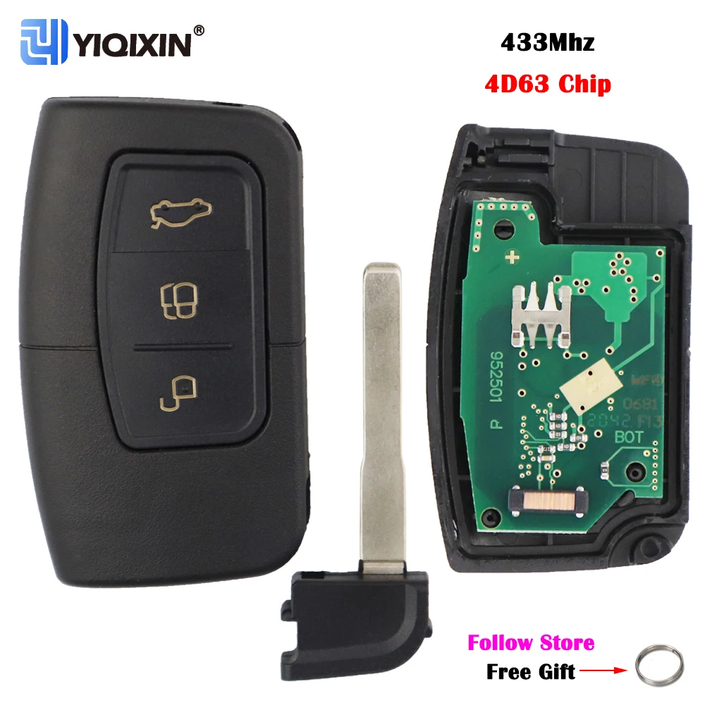 

YIQIXIN 4D63 Chip 433MHZ Flip Remote Car Key For Ford Fusion Focus Fiesta Mk7 Escape Kuga C-Max MK2 Mondeo Galaxy Smart Card Fob