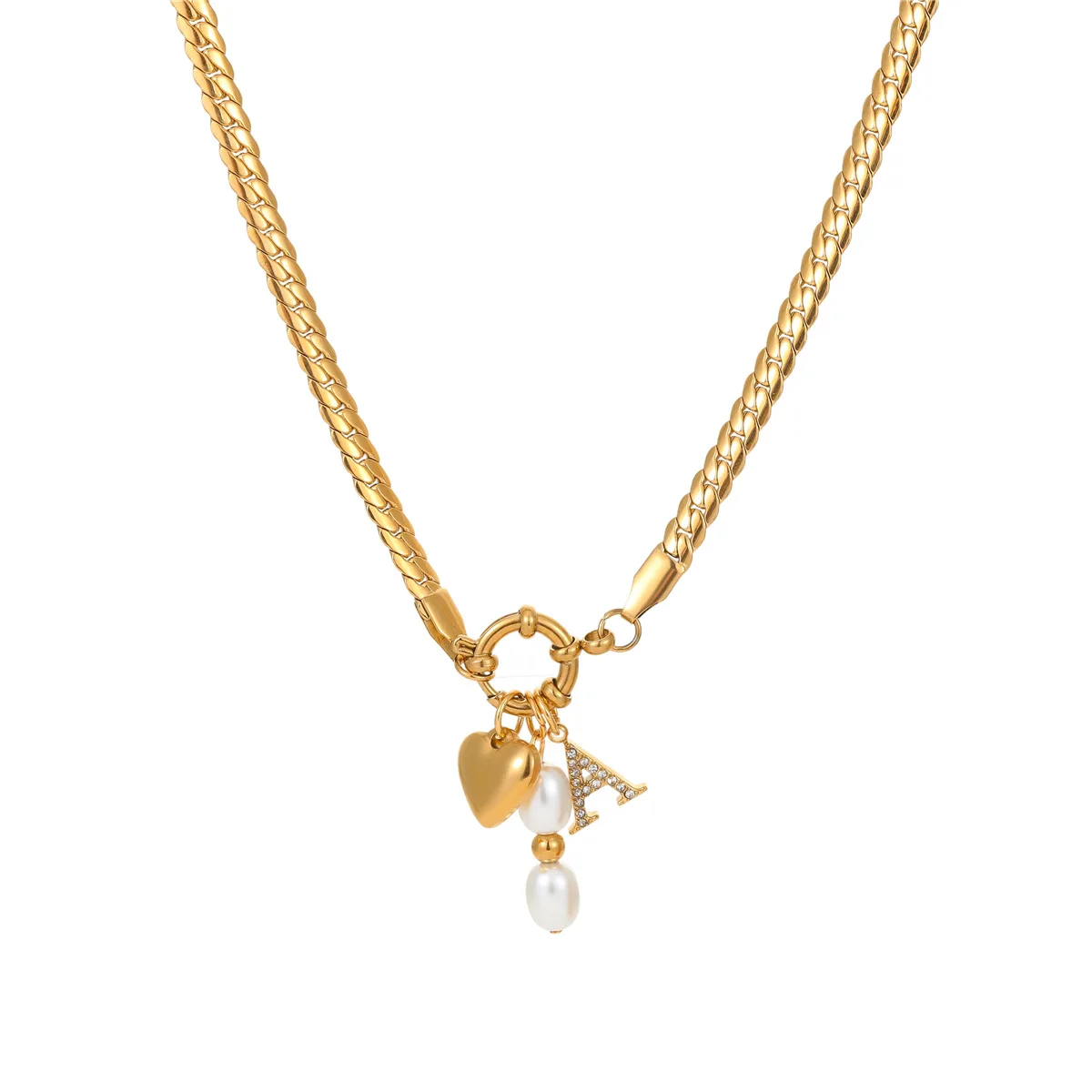 Pearl Letter Love Pendant Necklace Stainless Steel Necklace Plated 18K Gold-plated Design Sense Items for women