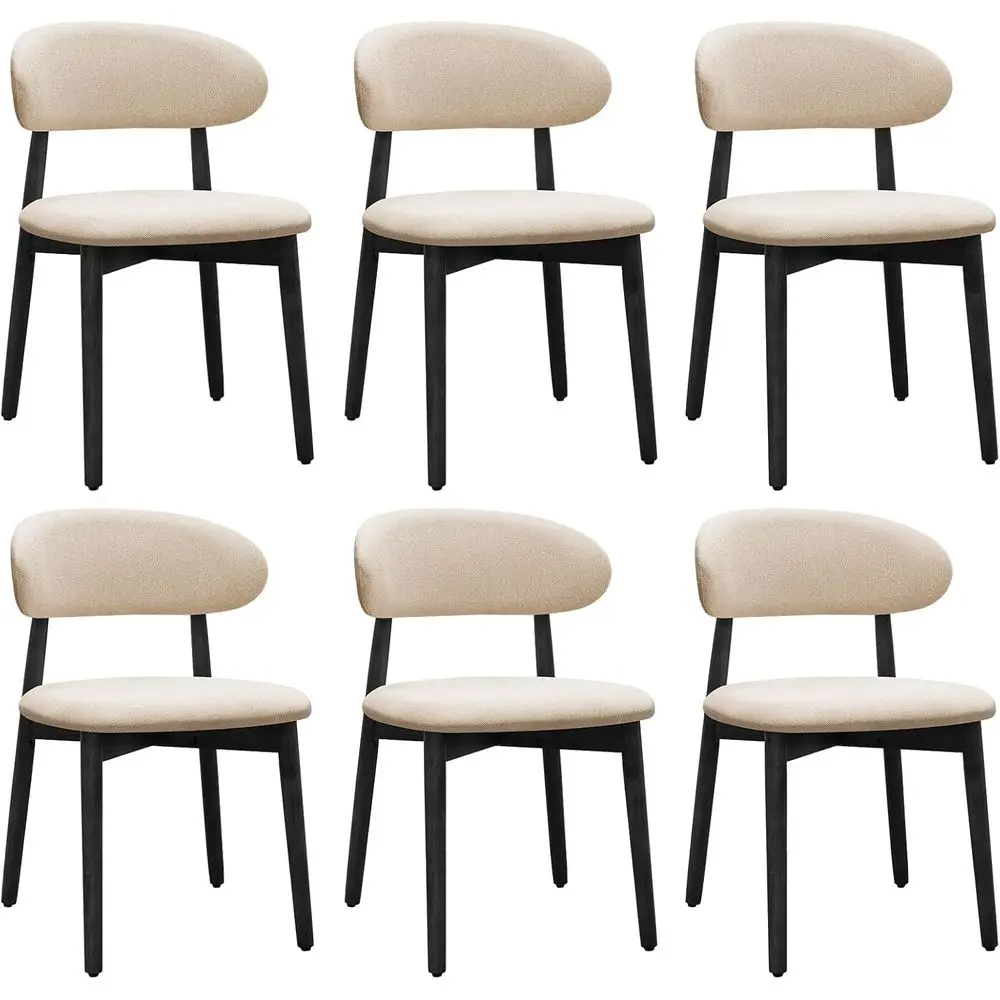 

6-Piece Modern Upholstered Dining Chairs Set, Wooden Chairs with Curved Back & Black Legs, Beige Fabric, Suitable for Kitchen &