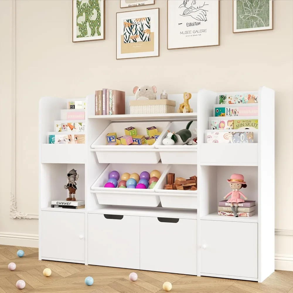 Organizador de armazenamento de brinquedos grande de 50 '' com 4 caixas de brinquedos, organizadores de brinquedos e armazenamento com 6 cubículos de armazenamento e 2 gavetas móveis