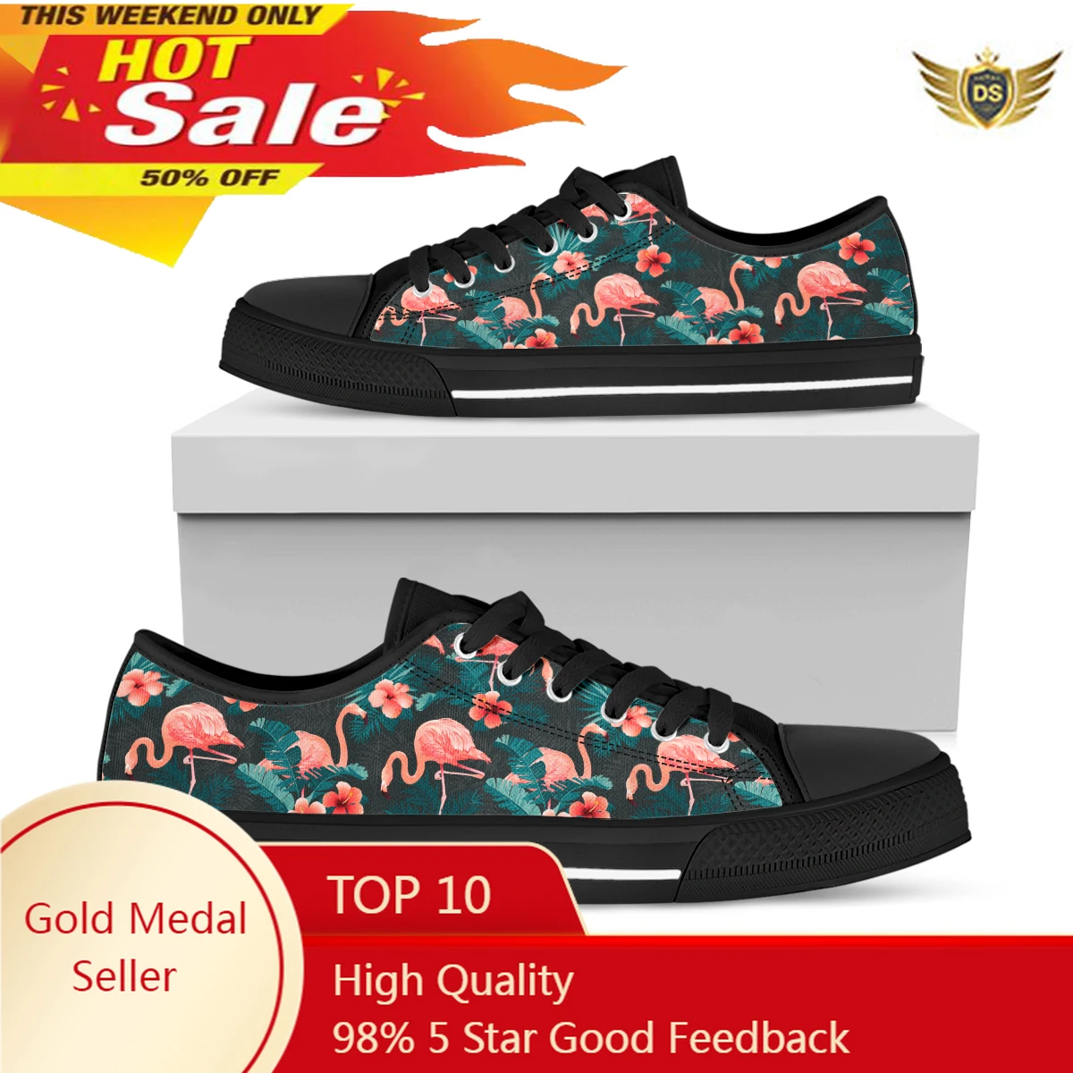 

Animal Black Pink Flamingo Canvas Shoes Women Low-top Casual Tropical Style Student Canvas Lace Up Sneakers