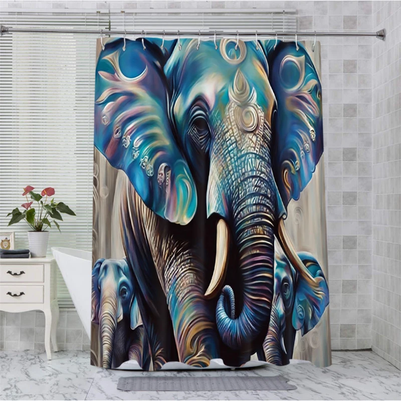 3D Elephant Bathing Curtain  Bathroom Letters Shower Curtain Waterproof With 12 Hooks Fishes Home Deco Free Ship