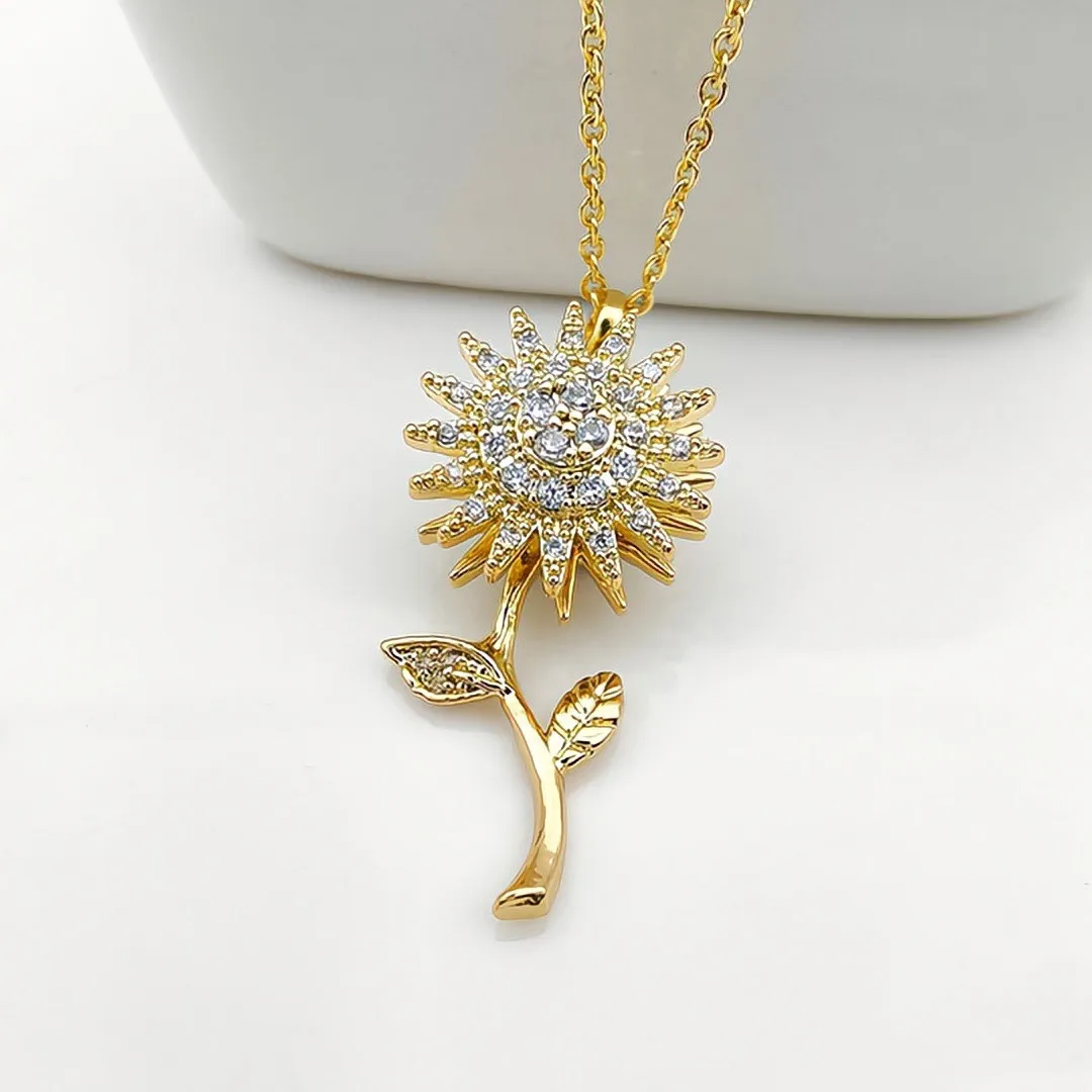 Collana di girasole rotante girevole in acciaio inossidabile Anti Stress ansia zircone cristallo clavicola catena gioielli da sposa regali