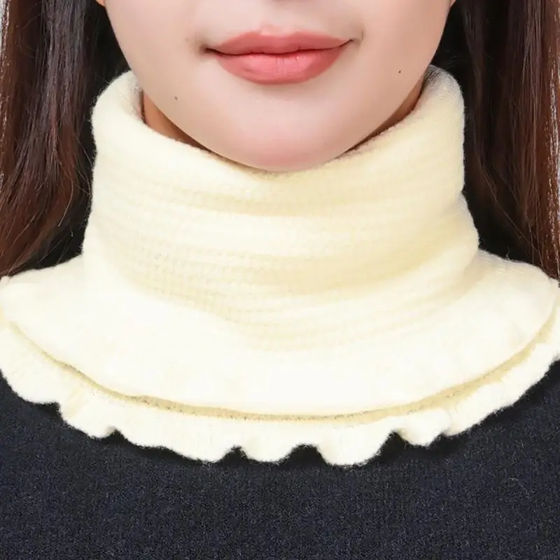 49MC Elegant Knit Ruffled Trim Faux Collar Winter Detachable Sweater Turtleneck Scarf