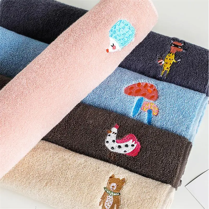 

34x75cm 100% Cotton Cartoon Animal Embroidery Thicken Solid Color Home Bathroom Adult Children Hand Towel