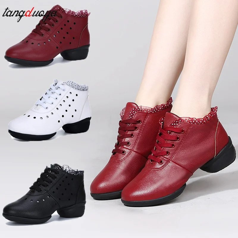 

﻿Dance Shoes Woman Ladies Modern Soft Outsole Jazz Sneakers Leather Breathable Female Dance Jazz Shoes
