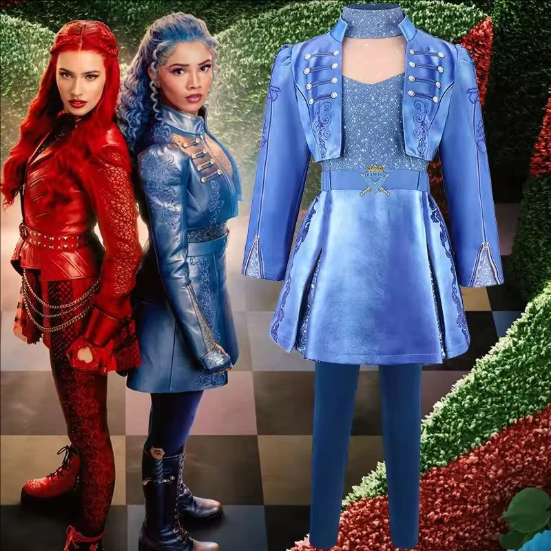 2026 Film 3-teiliges blaues Halloween-Kostüm für Teenager – Cosplay-Kostüme für Weihnachten, The Rise Of Carnival Partykleid-Hosen-Set