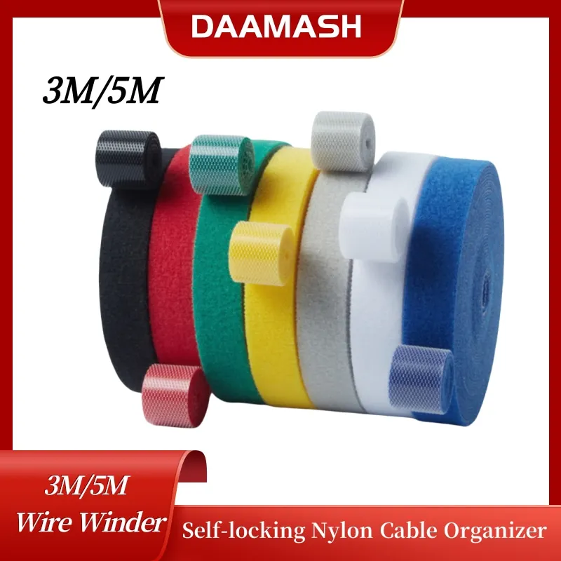 3M/5M Cable Organizer Durable Self-locking Nylon Sticker Ties Self-adhesive Back-to-back Velcro Ties Wire Protector Winder Tape