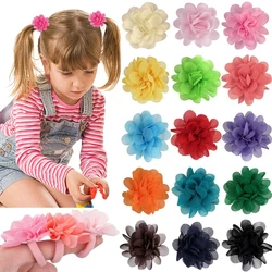 20pcs/lot Baby Girls Hair Ties 2inch Chiffon Flower Bows Rubber Bands Soft Elastics Ponytail Holders Accessories for Infants Kid