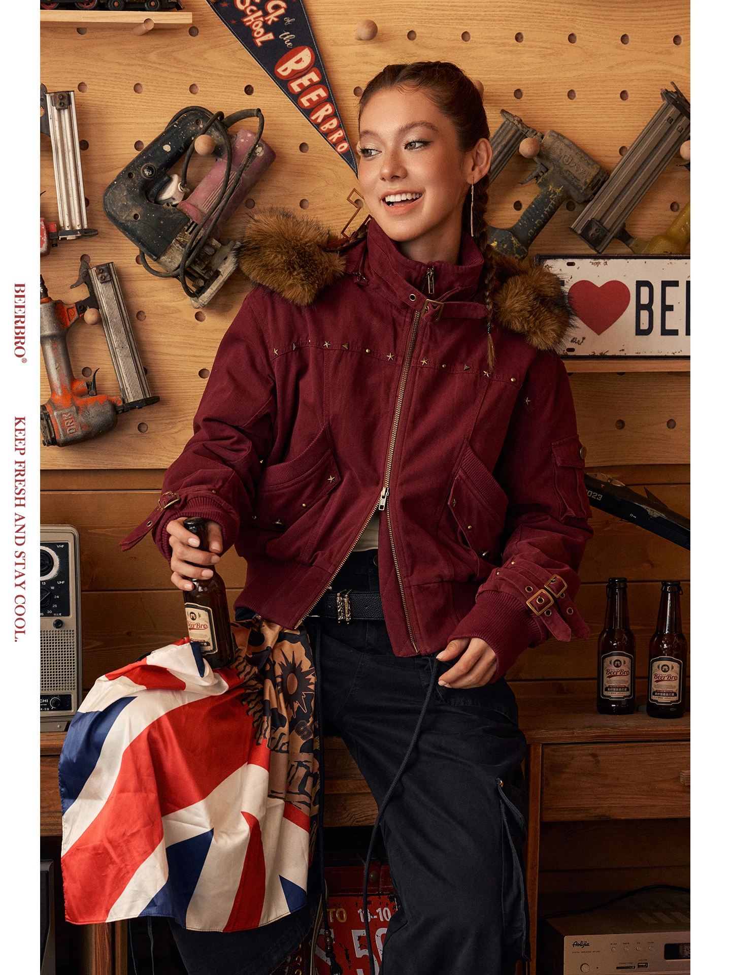 

BeerBro Qui West Full Cotton Heavyweight 200g Waed Colion Cotton Jaet Coat Detachable Cap Street Sle Thiened ...