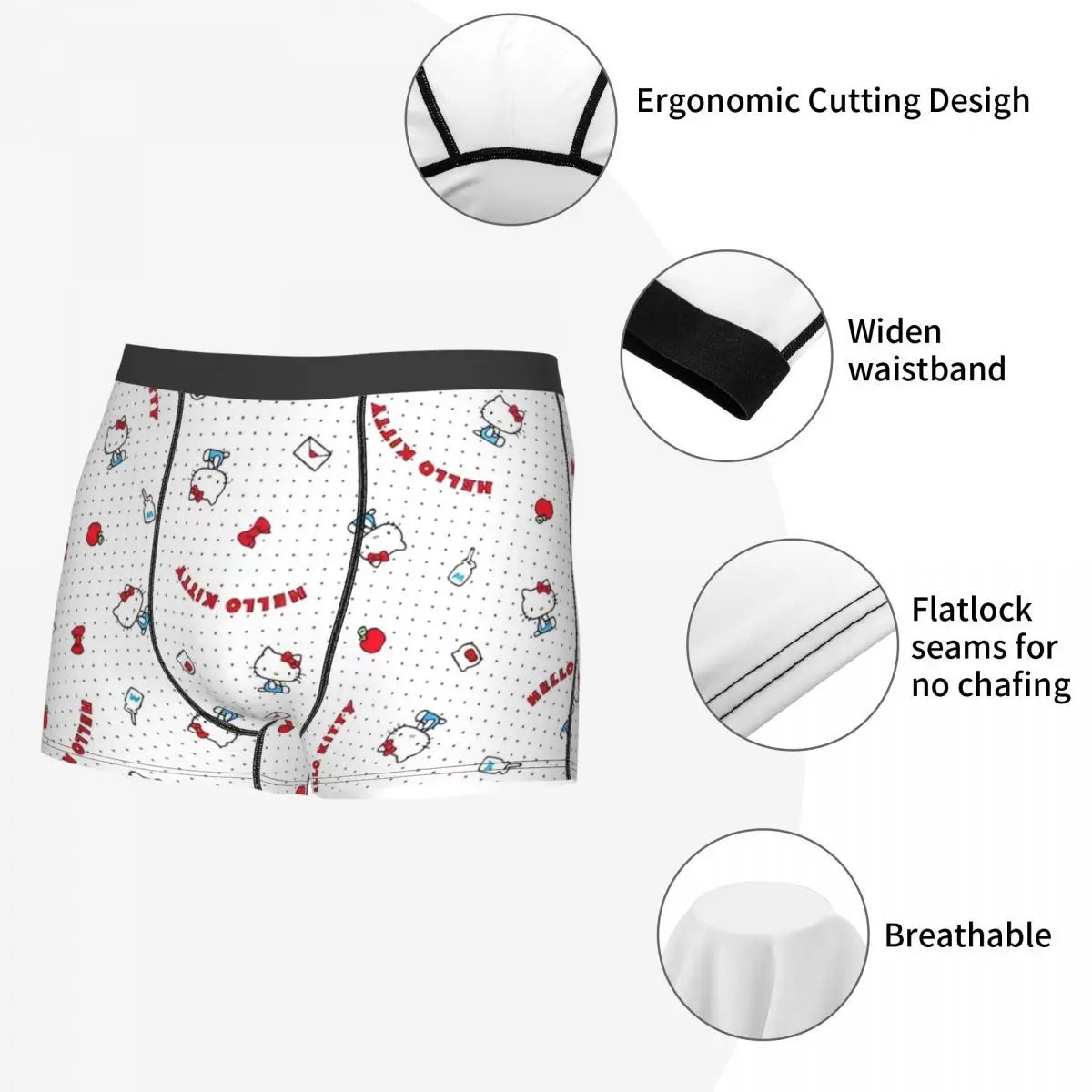 Man's Hello Kitty Love Milk Boxers Shorts Comfortable Underwear Printed Humorous Breathable Panites