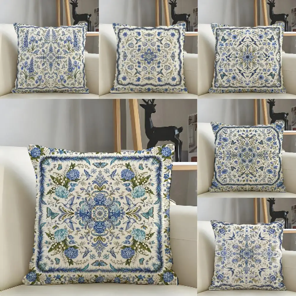 

Bohemian Intricate Birds Cushion Cover Natural Linen Organic Fabric Double-Sided Printing Breathable For Decor