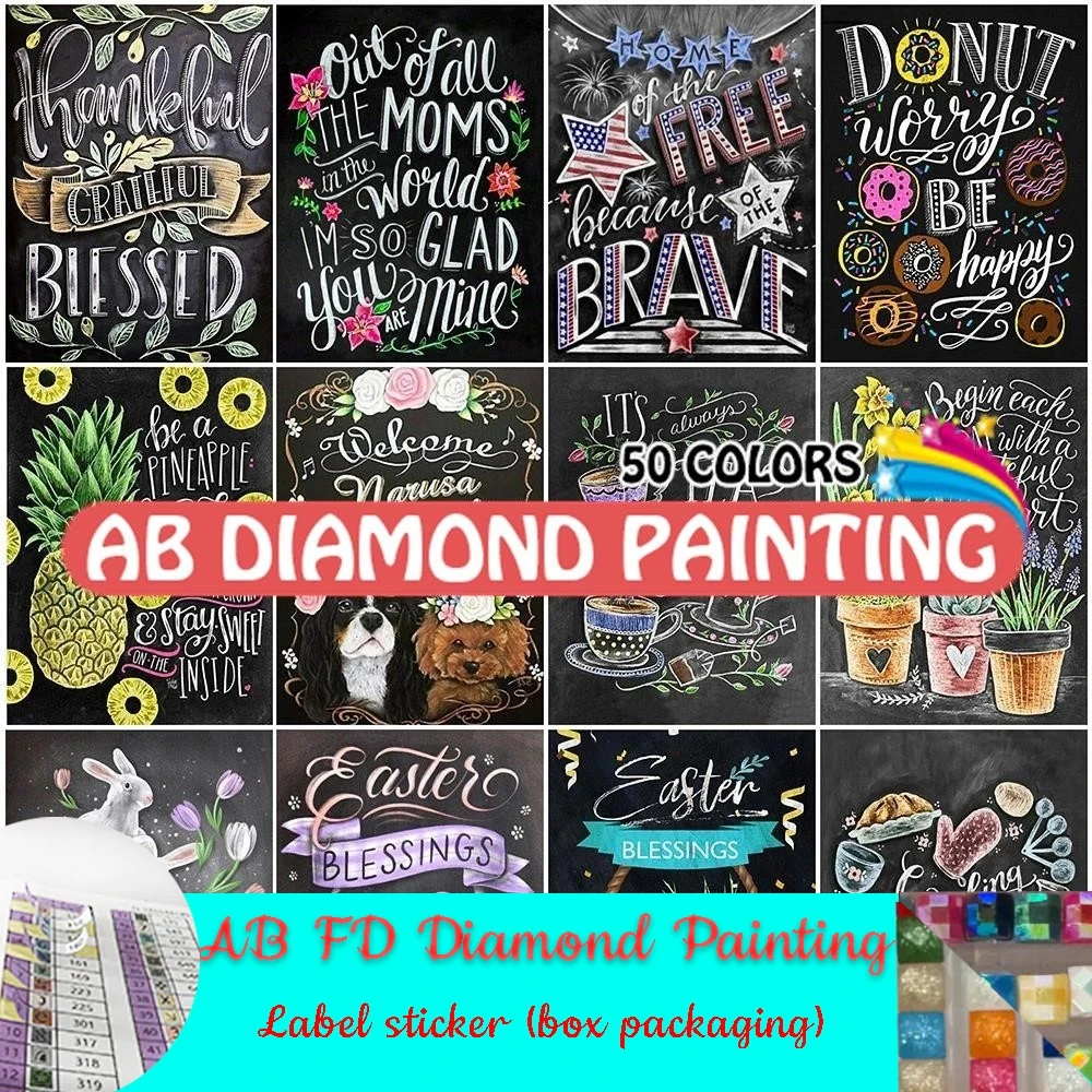 AB FD Diamond Painting  5D DIY Embroidery Mosaic Text Full Square Round Drill Blackboard Cross Stitch Kits Handmade Gift