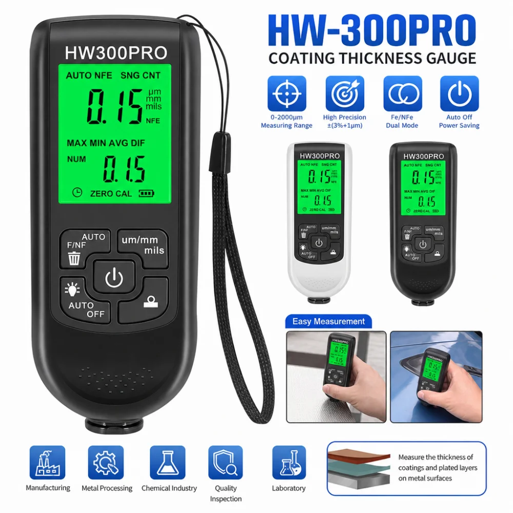 Paint Thickness Gauge - HW-300PRO Coating Thickness Gauge, LED Digital
