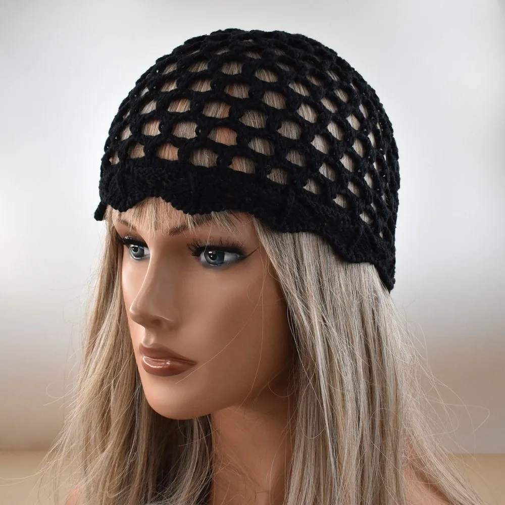 Hollow Out Crochet Knitted Hat Beads Tassels Decorative Design Hollow Knit Cap Handmade Charm Pullover Style Ethnic Style Cap