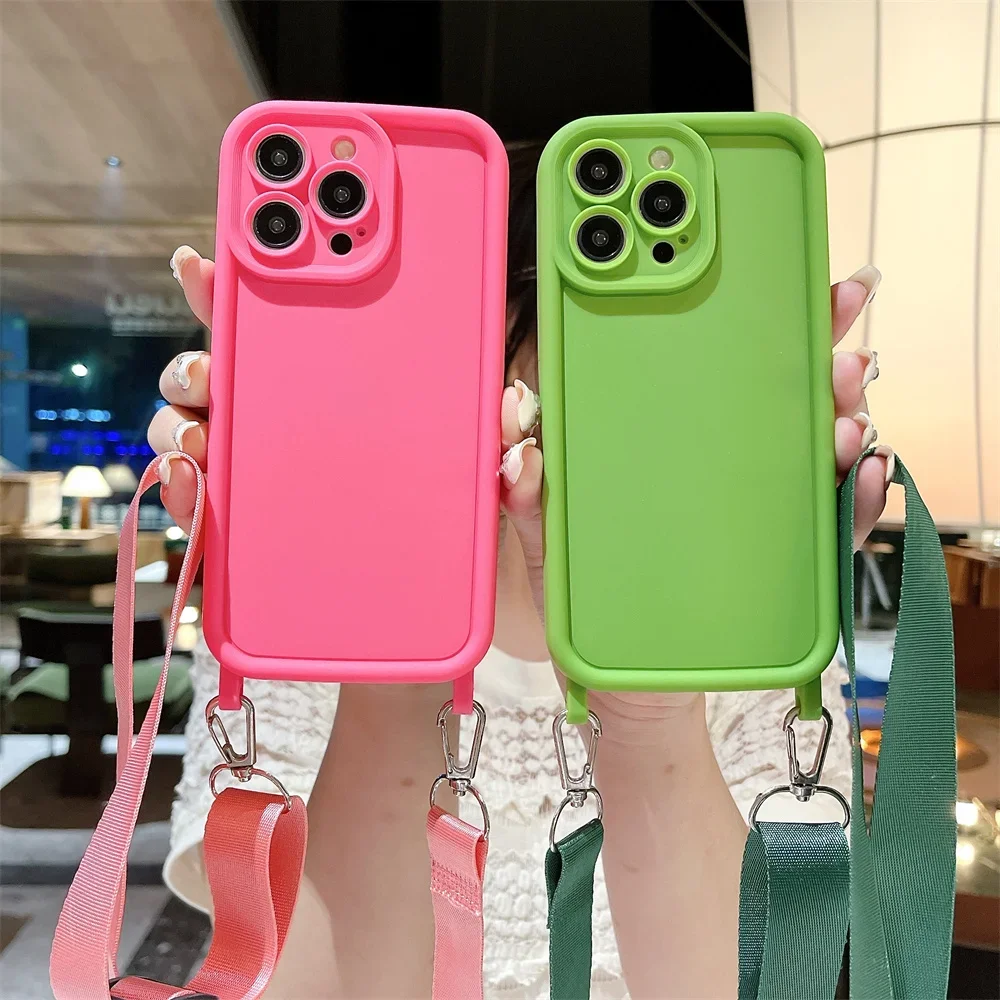 Crossbody Lanyard Soft Silicone Phone Case For iPhone 14 13 15 Pro Max 12 11 X XR XS 7 8 Plus SE 2020 2022 Shockproof Cover