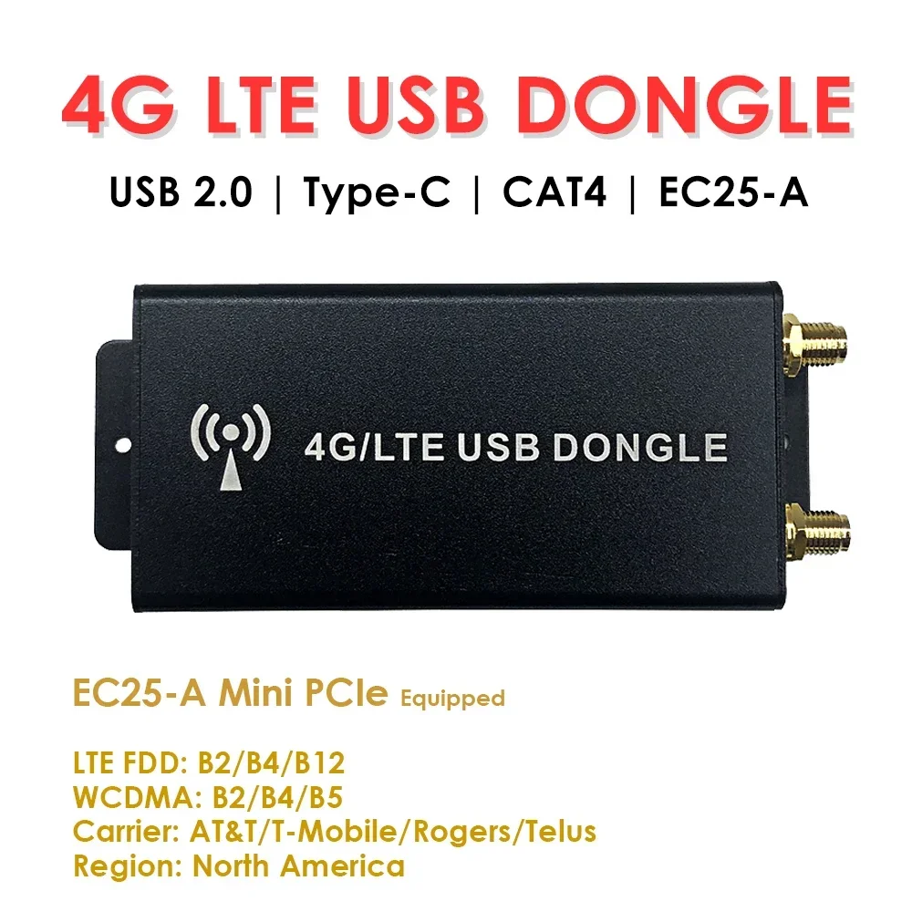 4G LTE Dongle with EC25-A Mini PCIe Modem Industrial Mini PCIe to USB Type-C Adapter with SIM Card Slot LTE FDD B2/B4/B12