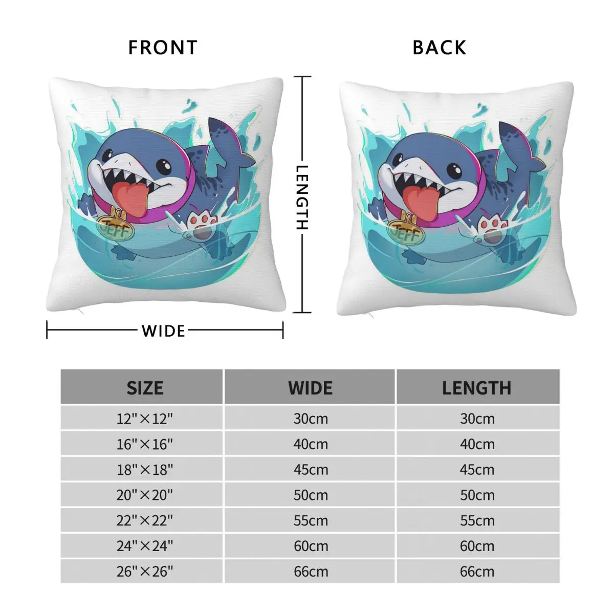 Jeff The Land Shark Square Pillowcase Polyester Linen Velvet Creative Zip Decorative Pillow Case Home Cushion Cover