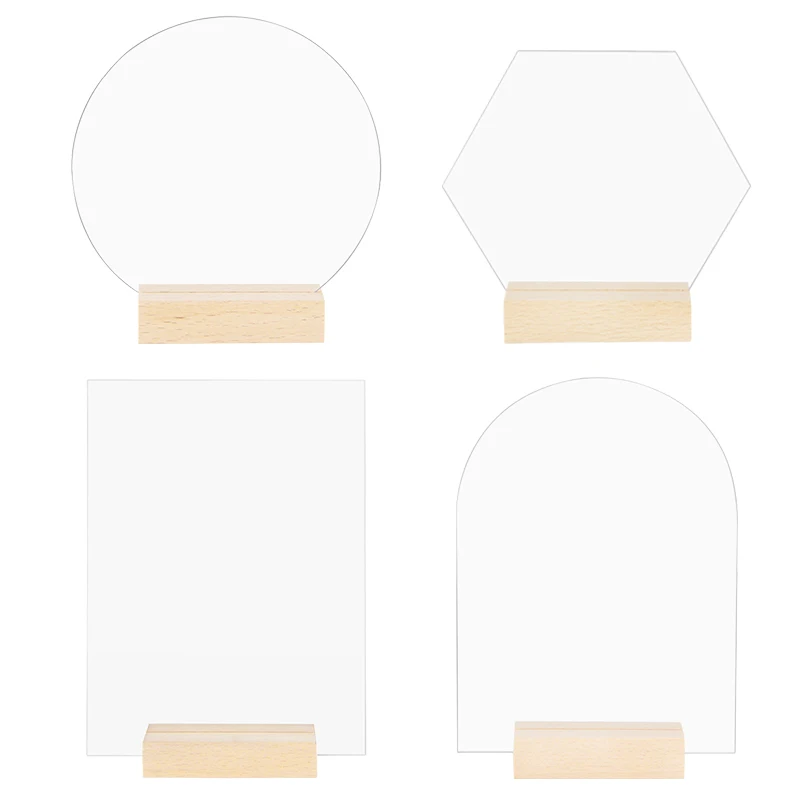 Tarjeta de lugar de mesa transparente acrílica con soportes de madera, números de letrero de boda, soporte de tarjetas, soporte de exhibición, decoración de mesa de fiesta