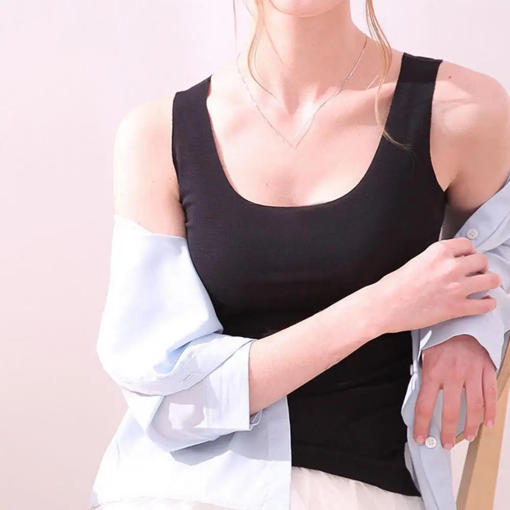 Women Summer Tank Top Women Vest Seamless Round Neck Sleeveless Solid Color Elastic Pullover Soft Bottoming Camisole Sports Top