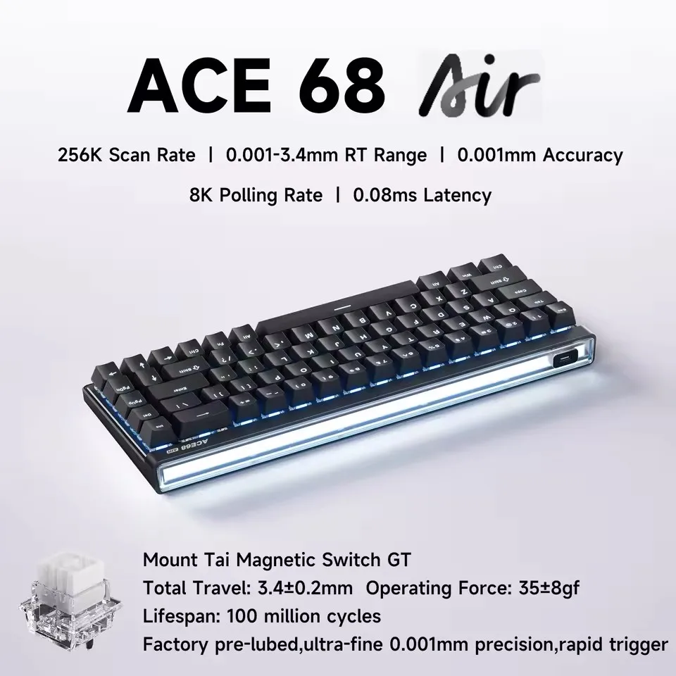 

MCHOSE Ace68 Air Magnetic Axis Mechanical Keyboard Wired Low Latency Customized Hot Swap GASKET RGB 0.001mmRT E-sport Keyboard