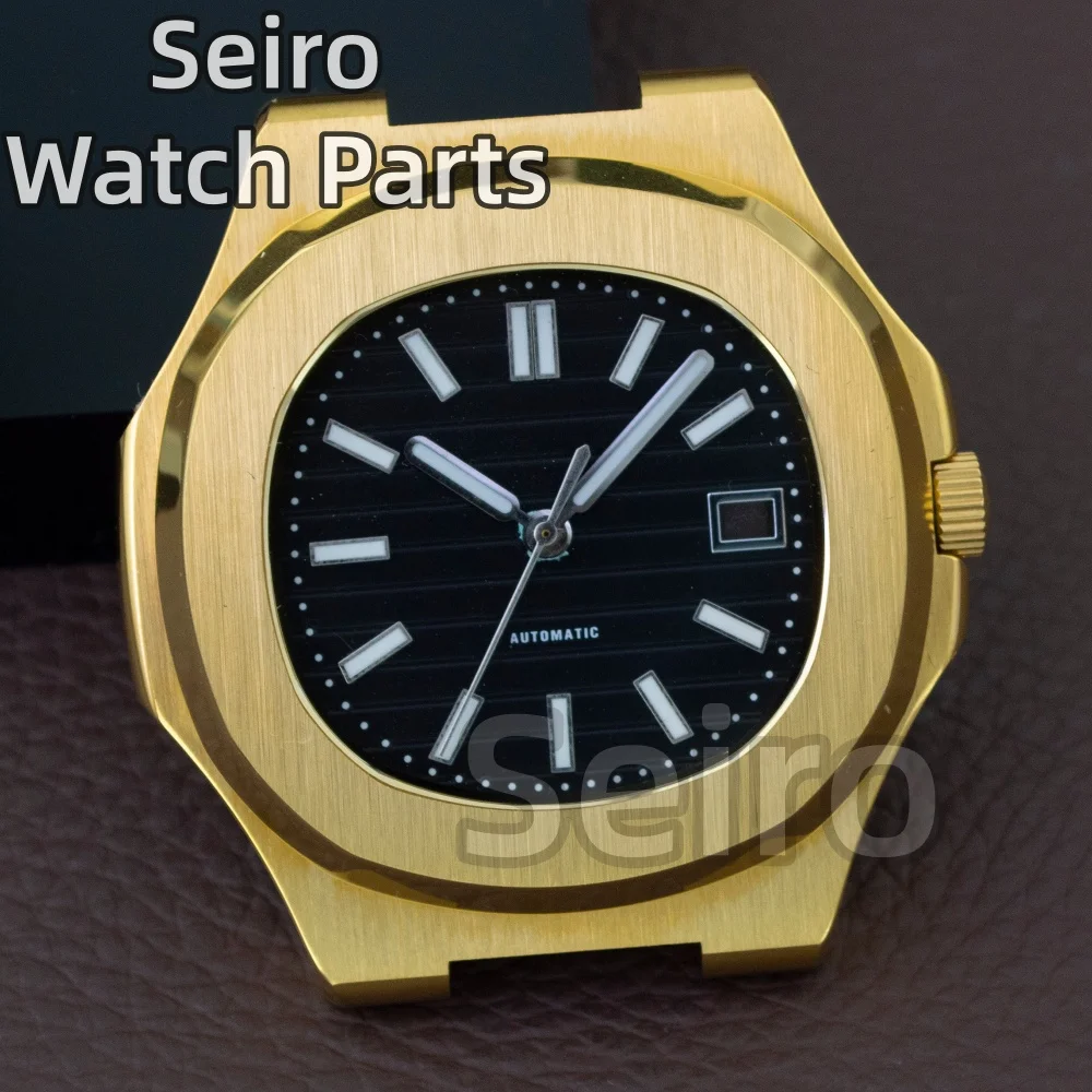 ตัวเรือนนาฬิกาเคลือบทอง PVD ขนาด 41 มม. สายนาฬิกาสแตนเลส กระจกแซฟไฟร์ สำหรับดัดแปลงนาฬิกา Seiko รุ่น Nautilus ใช้กับกลไก NH35/NH36/38 หน้าปัด 30.5 มม. กันน้ำ