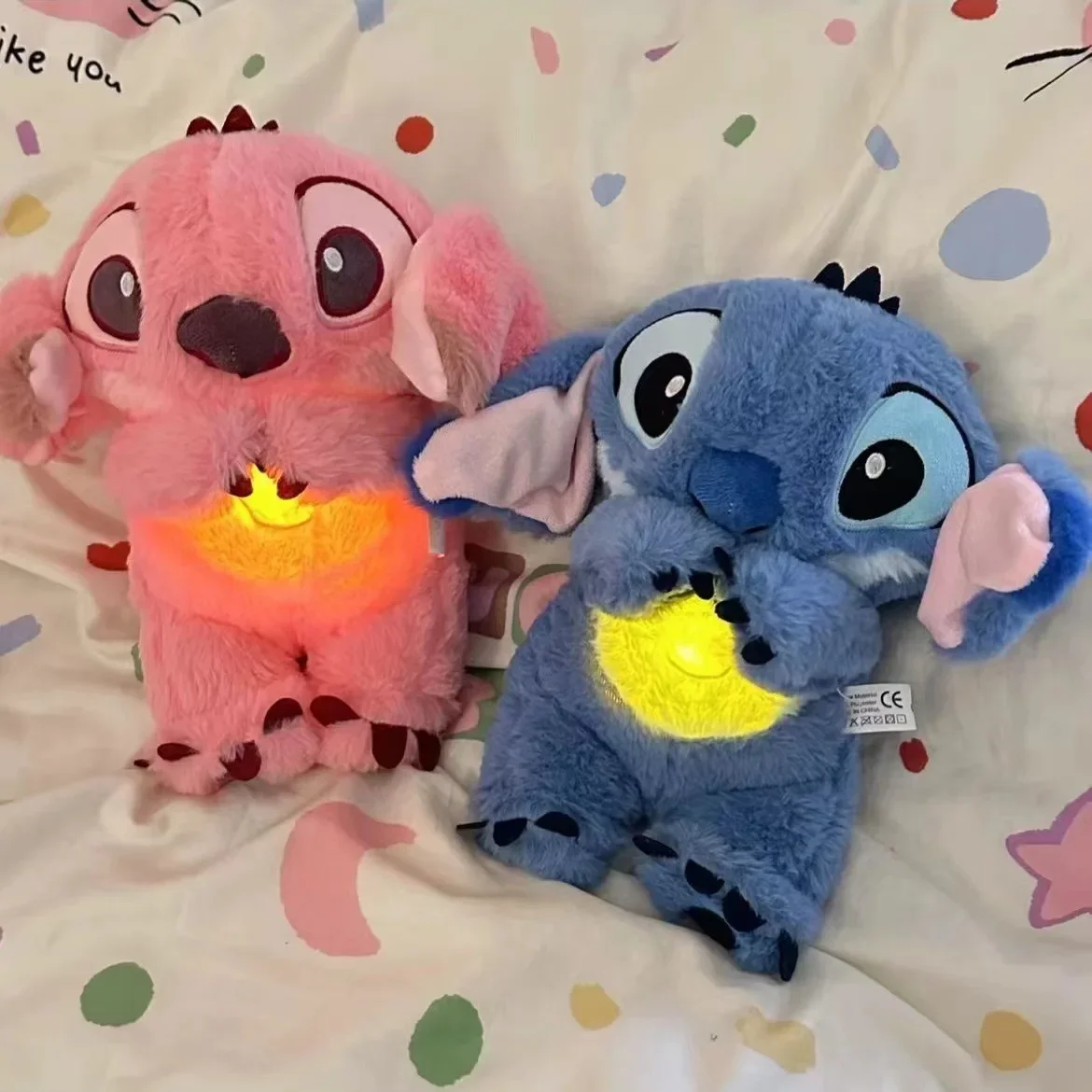 Kawaii Disney Stitch Plush Doll Baby Sleeping Companion Sound Soothing Musical Kawaii With Light Dolls Breathing kids Toys Gifts