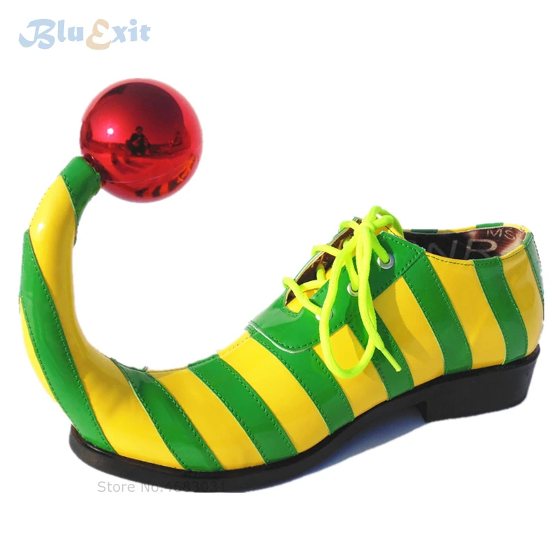 38-44 Clown Cosplay Boots Striped Shoes Big Pointed Toe Lace-up Men Women Halloween Party Funny Joker Circus Dress-up Carnival