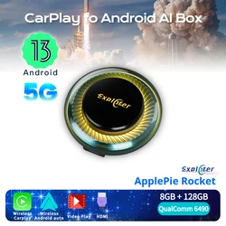 Exploter ApplePie Rocket Android 13 Car Ai Box 5G (Not for USA) Wireless CarPlay & Android Auto Qualcomm QCM6490 HDMI 8GB RAM