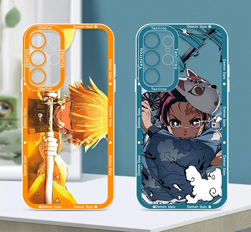 Anime Demon Slayer Tanjiro dla Samsung Galaxy S24 S23 S22 S21 S20 Plus FE Ultra A52 A53 A54 anielskie oczy przezroczyste etui na telefon