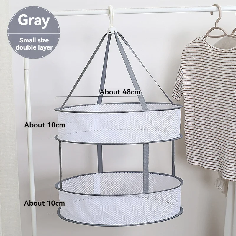 Double-Layer Windproof Clothes Drying Basket, Mesh Clothes Hanger, Folding Clothes Drying Net, Clothes Hanger, 48*10cm