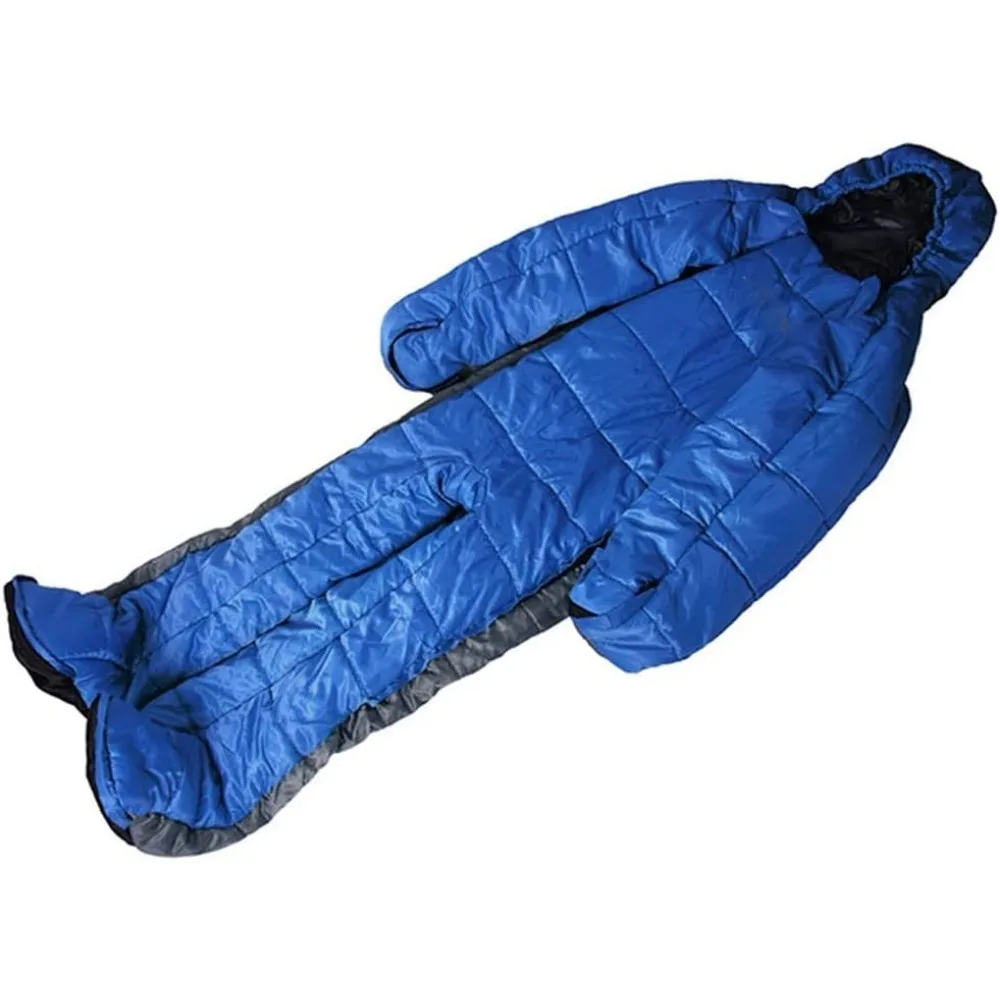 كيس نوم حراري مبطن خفيف الوزن للبالغين - هوديي كبير الحجم مع فتحة قدم بسحاب وتصميم دافئ