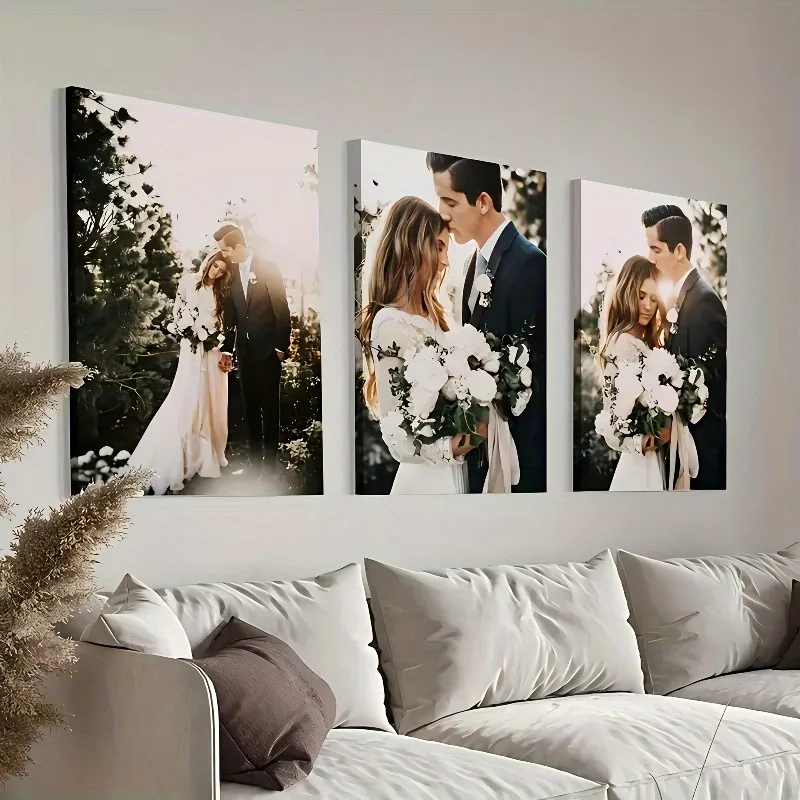 3pcs/set Custom Photo Canvas Poster Family Couple Portrait Wedding Wall Art Poster for Anniversary Valentine's Day Home Decor