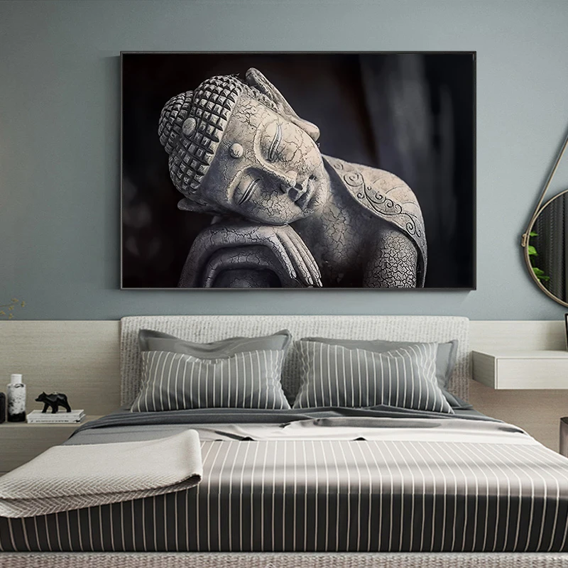 Black And White Meditating Buddha Statue Canvas Painting Buddhism Posters Prints Wall Art Pictures for Living Room Home Decor