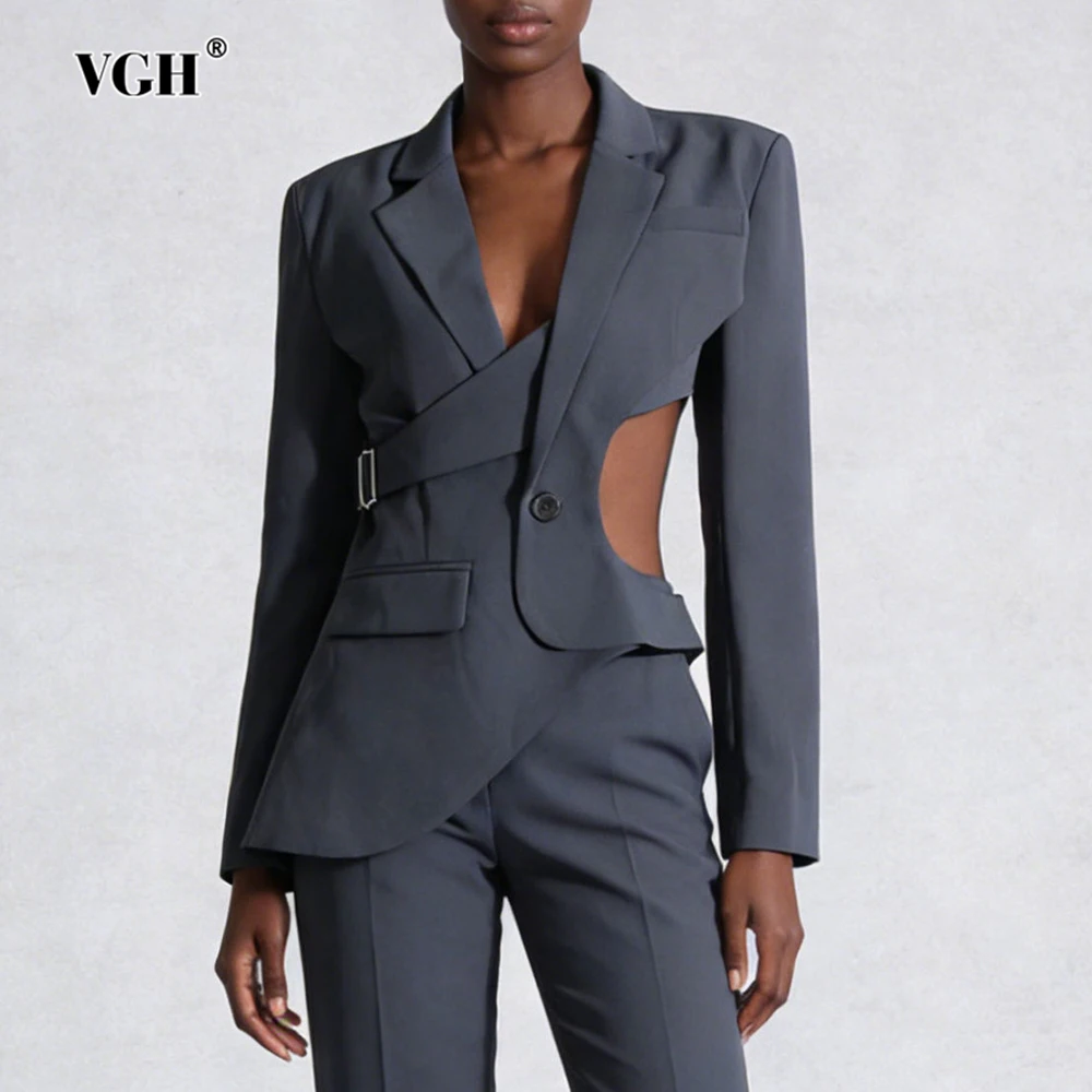 

Женский приталенный блейзер VGH Design Sense с отложным воротником, длинными рукавами и вырезами, элегантный пиджак для офиса, модный стиль