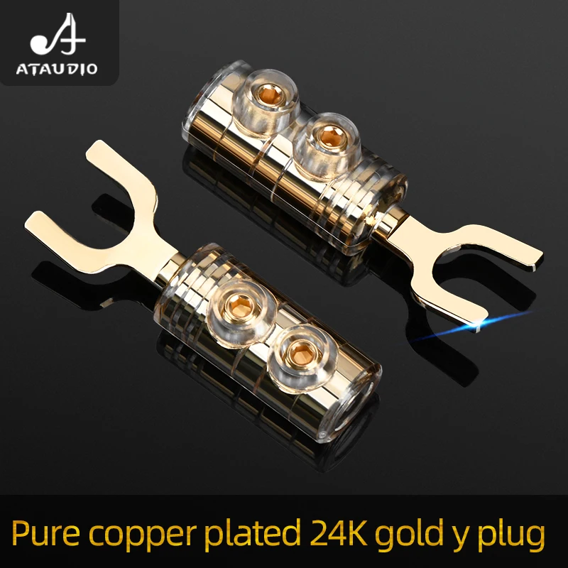 8PCS Hifi Banana Y Plug Crystal Gold Plated Welding free Y Spade DIY Speaker Cable Plug Audio Screw Fork Connector Adapter