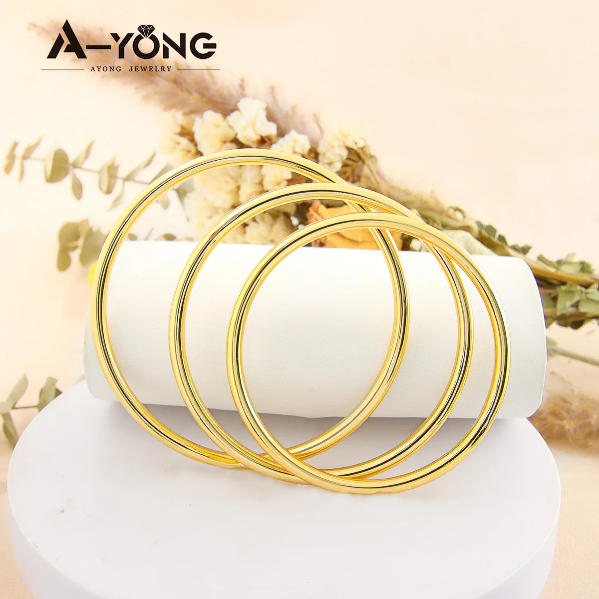 Simple Gold Color Bracelet 18k Copper Gold Plated 60/65/70mm Luxury Dubai Women Cuff Bangles African Vintage Bridal Jewelry