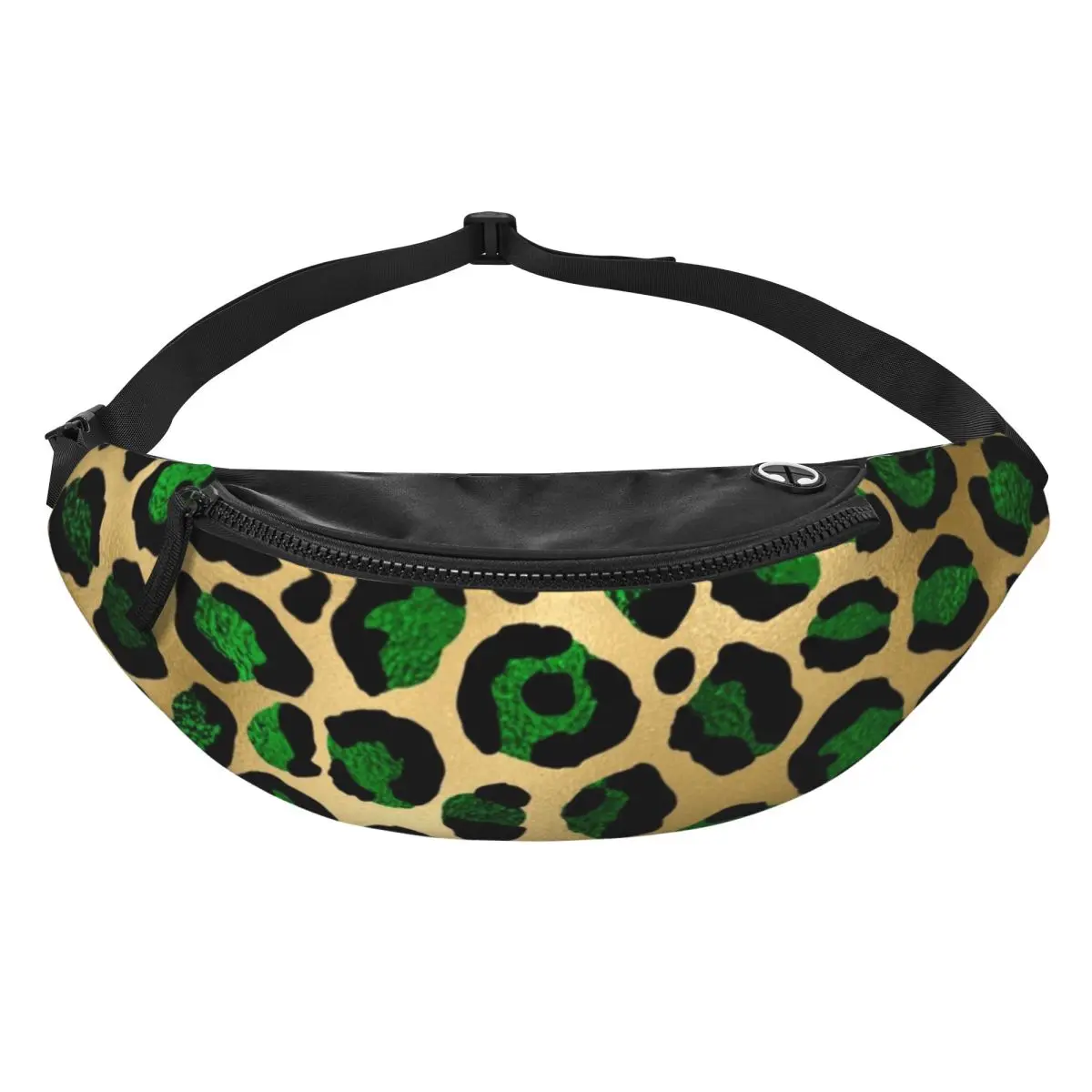Riñonera con estampado de leopardo verde esmeralda para hombre y mujer, bolso cruzado de cintura ajustable, bolsa para teléfono para correr y viajar
