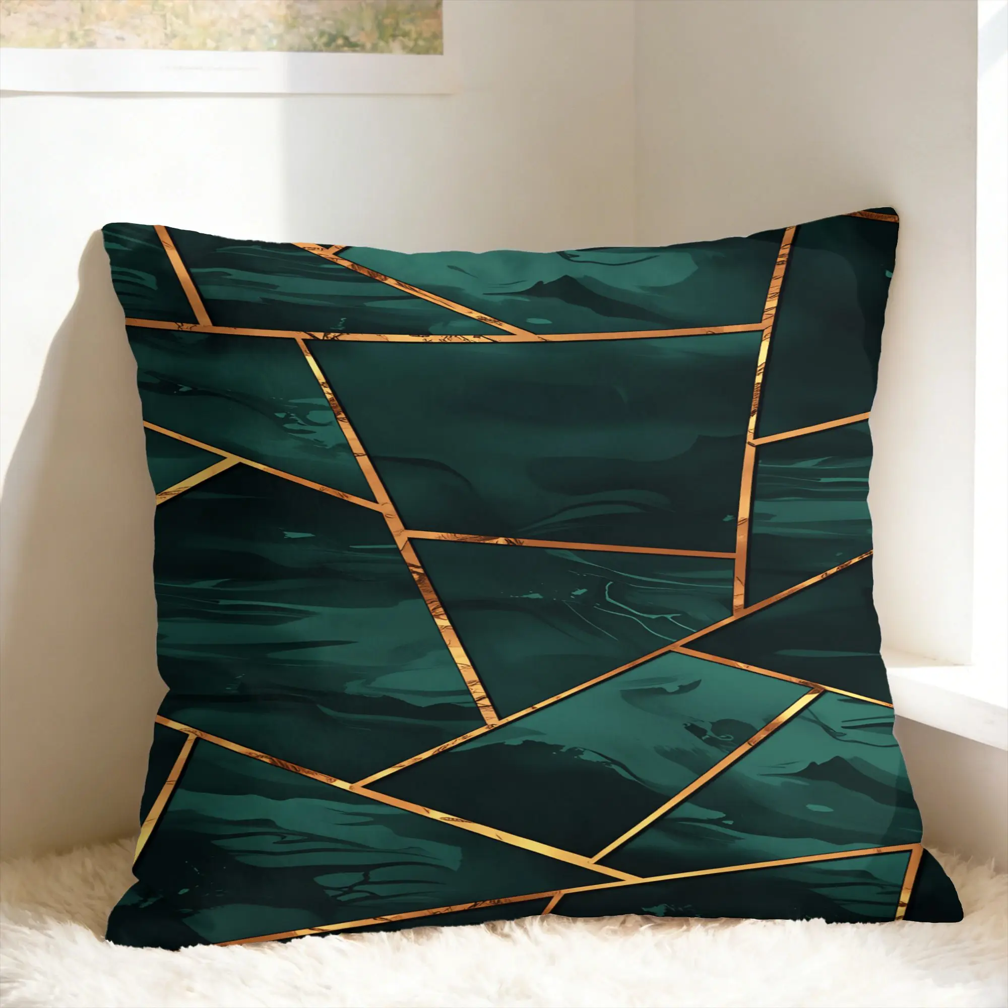 Pillow Case Green and Gold line Pattern Soft  Pillow Cover For Couch Sofa Bedroom Morden Pillowcases