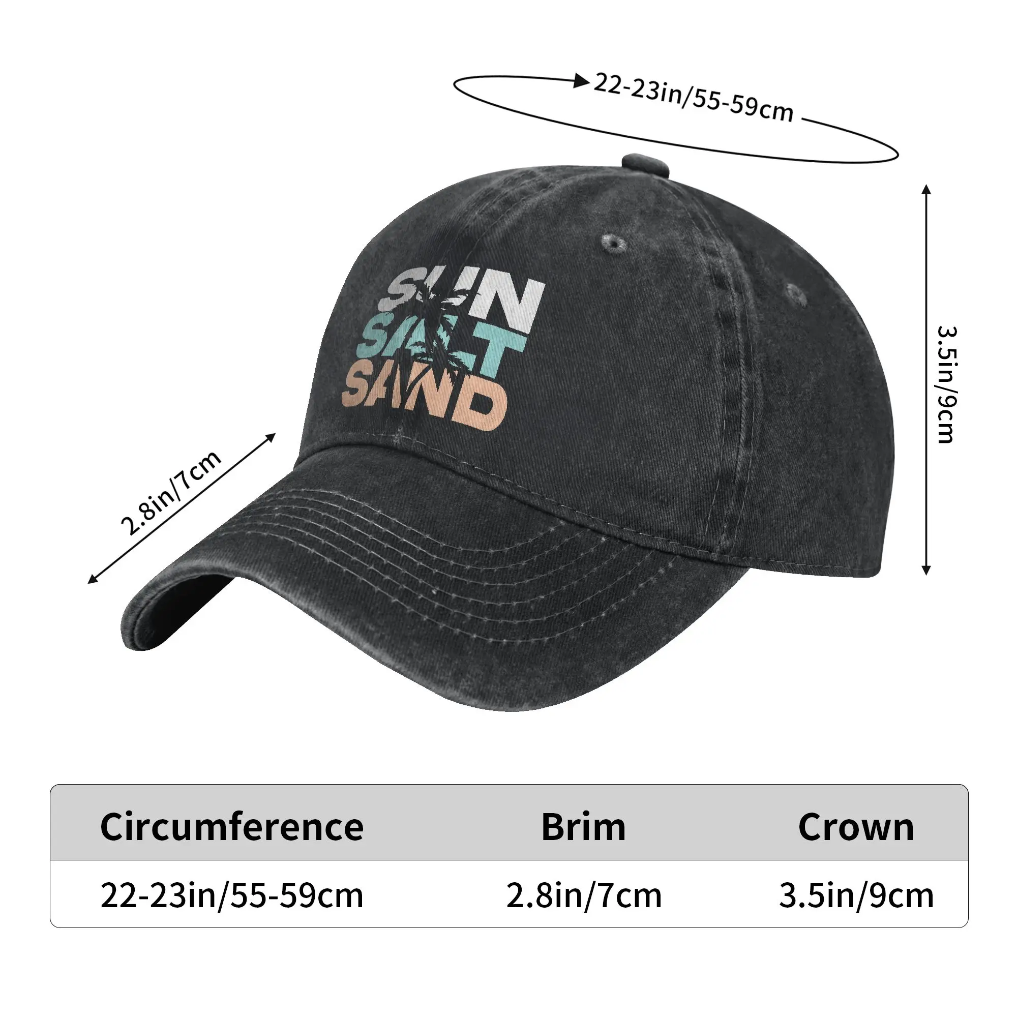 Sun Salt Sand Summer Retro Colourful Happy Holiday Palm Trees Washed Baseball Cap  y2k Cute Sun Hip Hop Hats Unisex-Teens Caps