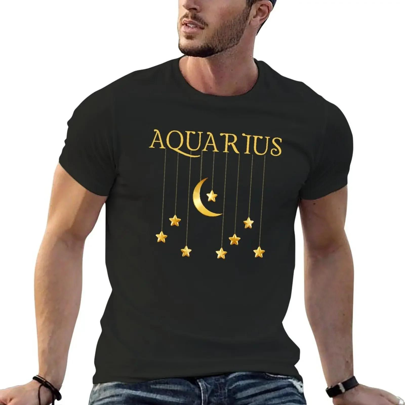 

Aquarius Zodiac Sign with Stars T-Shirt oversized graphic tee shirts graphic tee vintage men t shirts