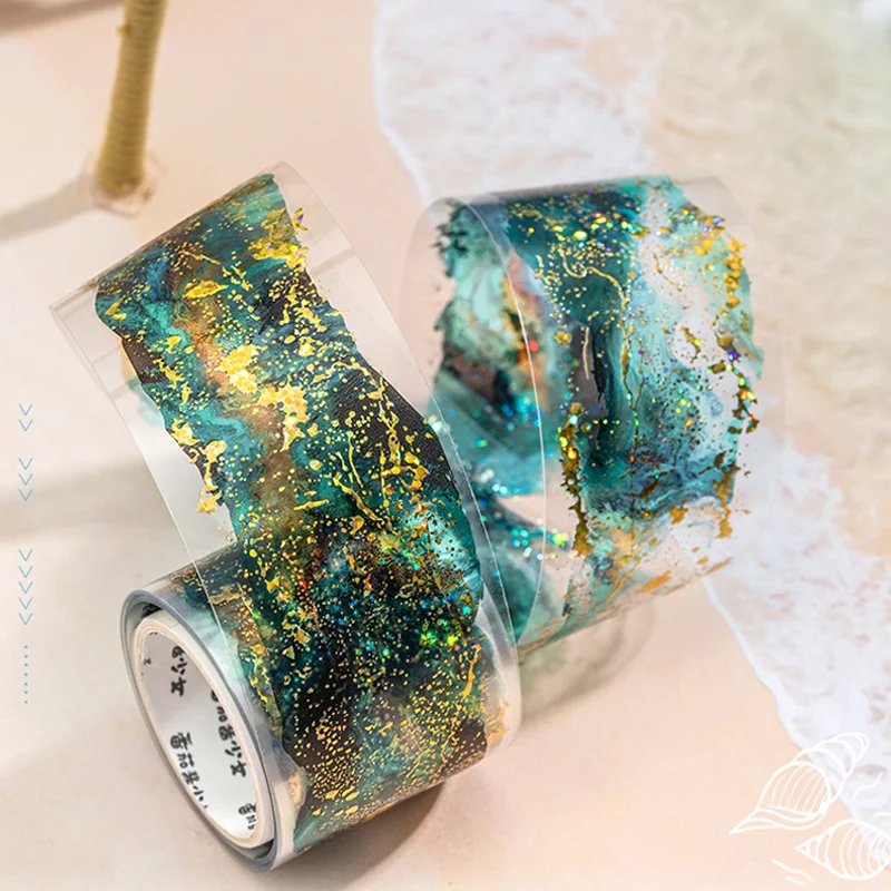 1 rollo de cinta holográfica de estampado en caliente con ondas coloridas para mascotas para álbum de recortes, bricolaje, Collage, funda de teléfono, decoración de cuaderno